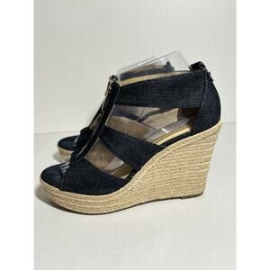 Michael Kors LN Dark Blue Denim Damita Espadrille Wedge Platform Sandal 7.5